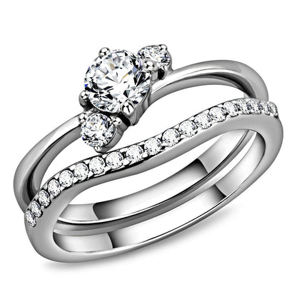 TK3507 - High polished (no plating) Stainless Steel Ring with AAA Grade CZ  in Clear-0