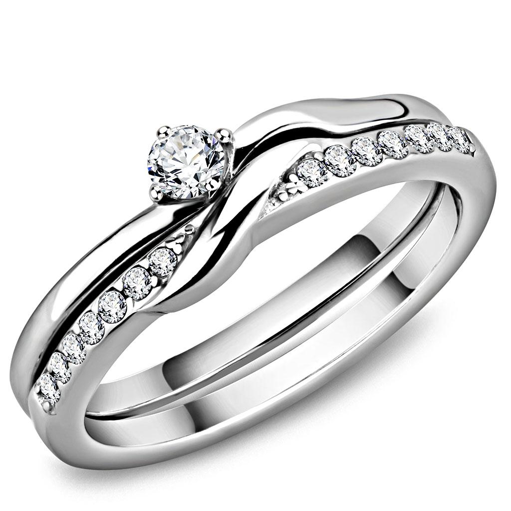 TK3508 - High polished (no plating) Stainless Steel Ring with AAA Grade CZ  in Clear-0