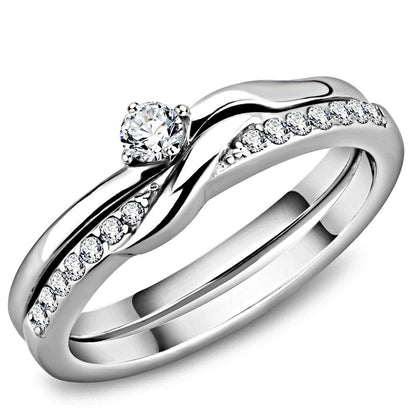 TK3508 - High polished (no plating) Stainless Steel Ring with AAA Grade CZ  in Clear-0