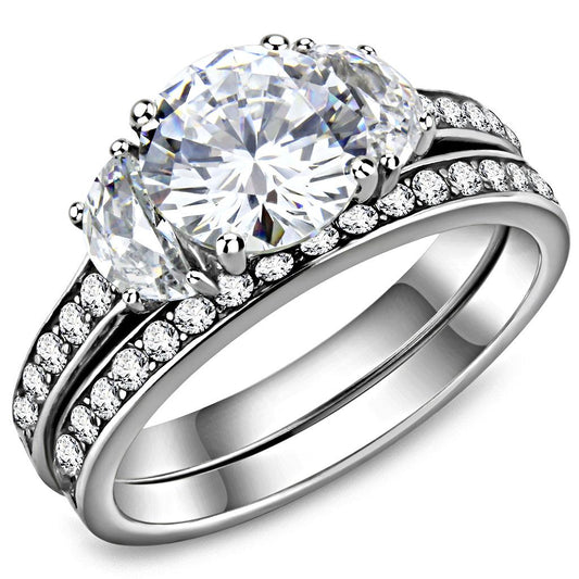 TK3509 - High polished (no plating) Stainless Steel Ring with AAA Grade CZ  in Clear-0