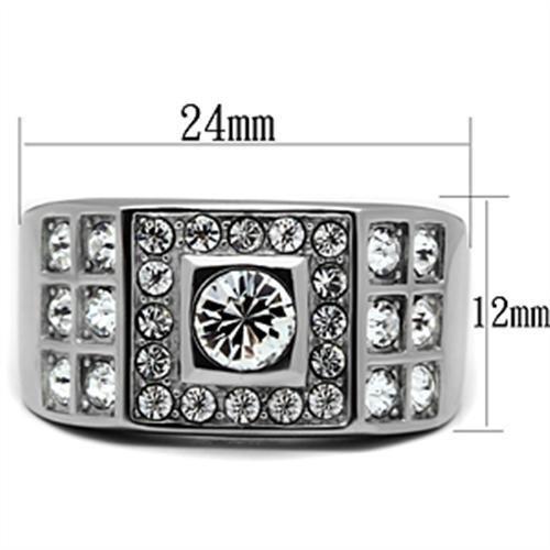TK350 - High polished (no plating) Stainless Steel Ring with Top Grade Crystal  in Clear-1