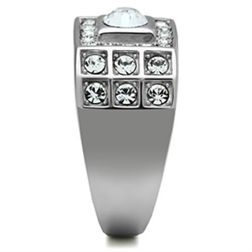 TK350 - High polished (no plating) Stainless Steel Ring with Top Grade Crystal  in Clear-3