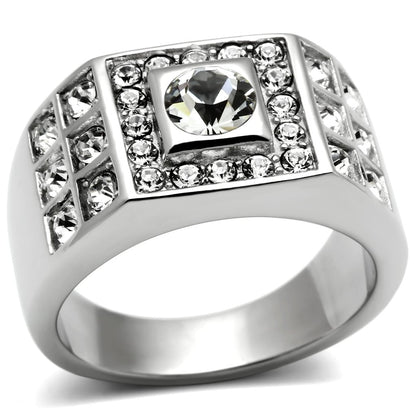 TK350 - High polished (no plating) Stainless Steel Ring with Top Grade Crystal  in Clear-0