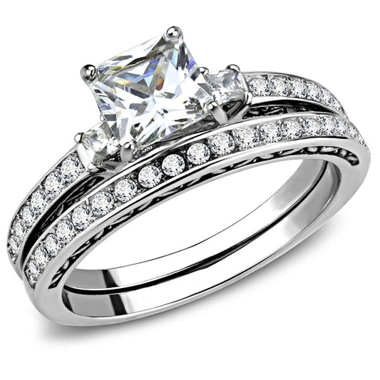 TK3510 - High polished (no plating) Stainless Steel Ring with AAA Grade CZ  in Clear-0
