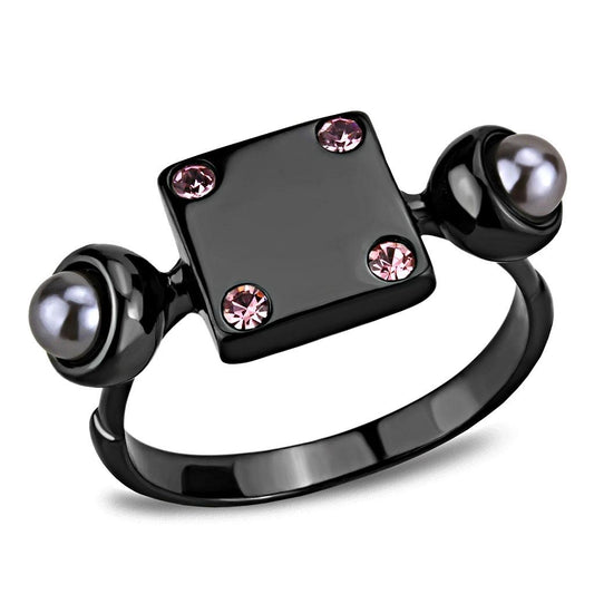 TK3513 - IP Light Black  (IP Gun) Stainless Steel Ring with Synthetic Pearl in Gray-0