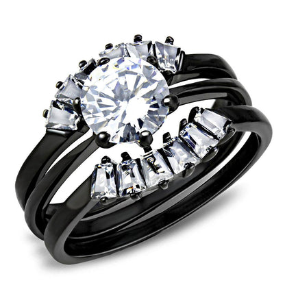 TK3514 - IP Black(Ion Plating) Stainless Steel Ring with AAA Grade CZ  in Clear-0
