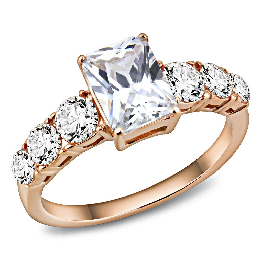 TK3517 - IP Rose Gold(Ion Plating) Stainless Steel Ring with AAA Grade CZ  in Clear-0