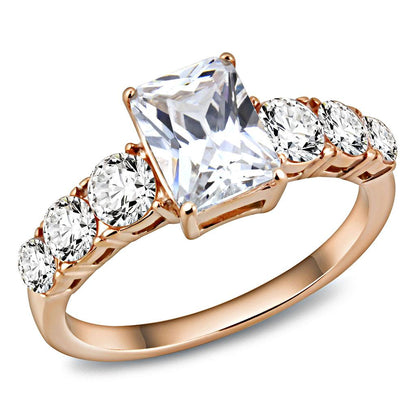 TK3517 - IP Rose Gold(Ion Plating) Stainless Steel Ring with AAA Grade CZ  in Clear-0