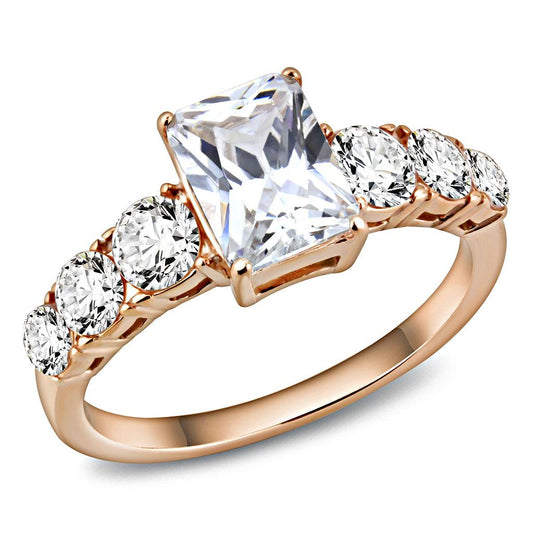 TK3517 - IP Rose Gold(Ion Plating) Stainless Steel Ring with AAA Grade CZ  in Clear-0