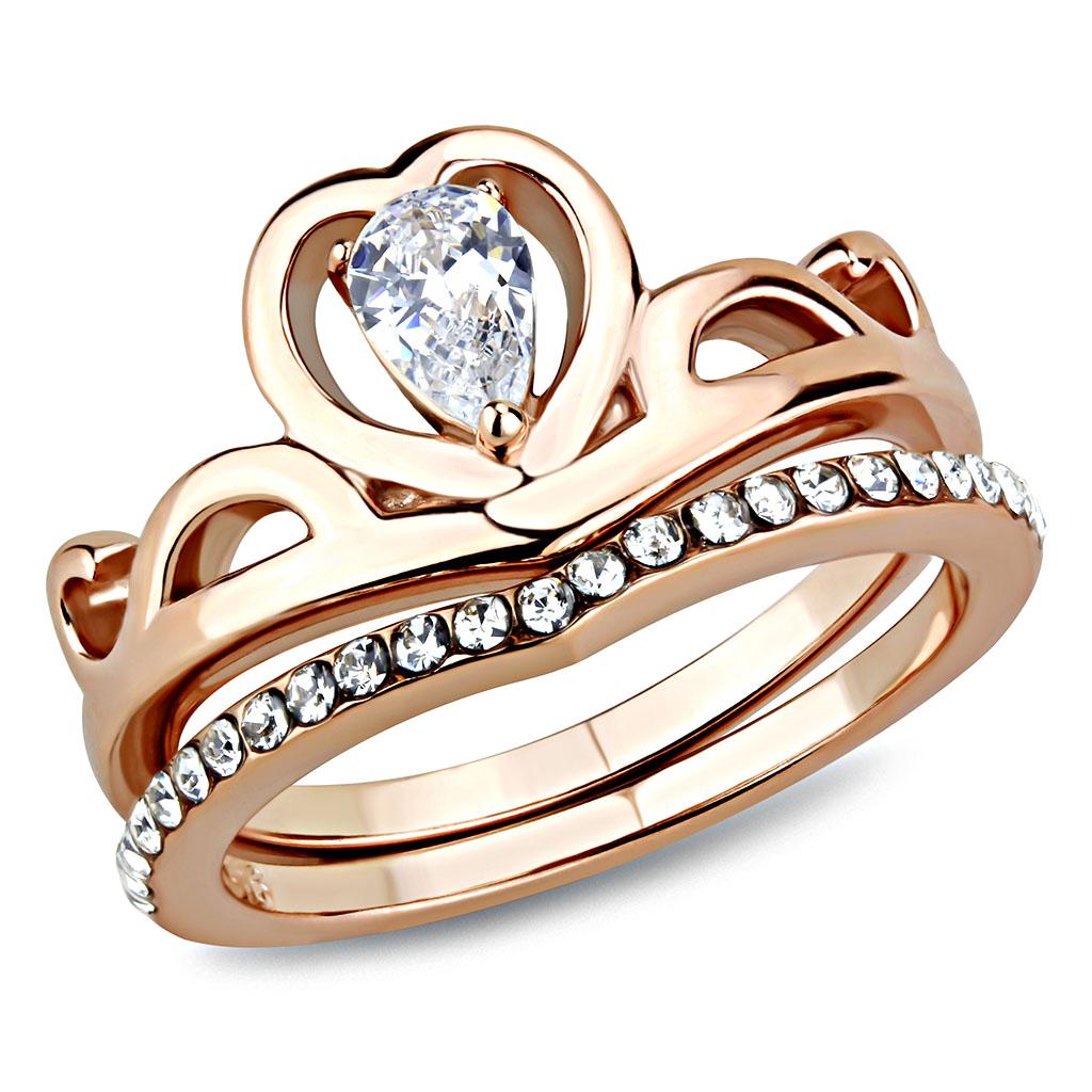 TK3518 - IP Rose Gold(Ion Plating) Stainless Steel Ring with AAA Grade CZ  in Clear-0