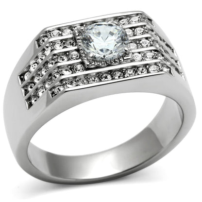 TK351 - High polished (no plating) Stainless Steel Ring with AAA Grade CZ  in Clear-0