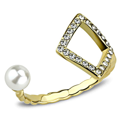 TK3523 - IP Gold(Ion Plating) Stainless Steel Ring with Synthetic Pearl in White-0