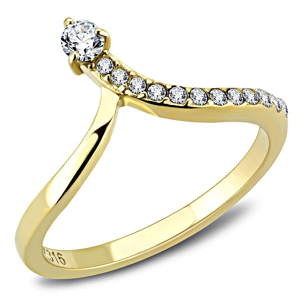 TK3524 - IP Gold(Ion Plating) Stainless Steel Ring with AAA Grade CZ  in Clear-0