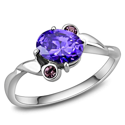 TK3525 - High polished (no plating) Stainless Steel Ring with AAA Grade CZ  in Tanzanite-0