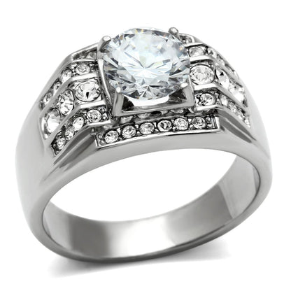 TK352 - High polished (no plating) Stainless Steel Ring with AAA Grade CZ  in Clear-0