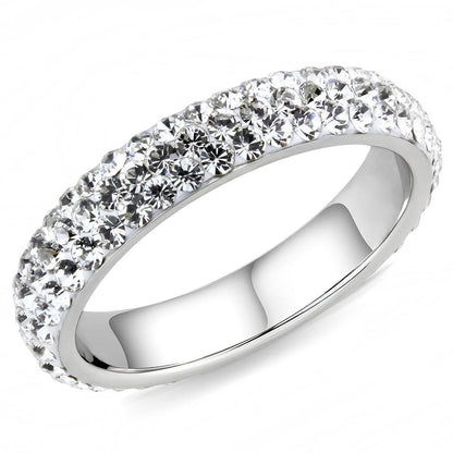 TK3533 - High polished (no plating) Stainless Steel Ring with Top Grade Crystal  in Clear-0