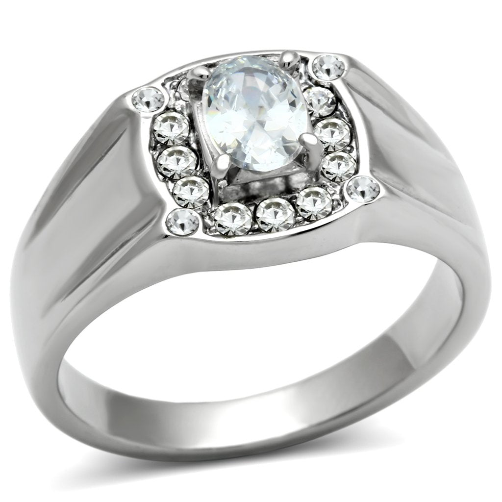 TK353 - High polished (no plating) Stainless Steel Ring with AAA Grade CZ  in Clear-0