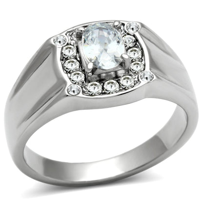 TK353 - High polished (no plating) Stainless Steel Ring with AAA Grade CZ  in Clear-0