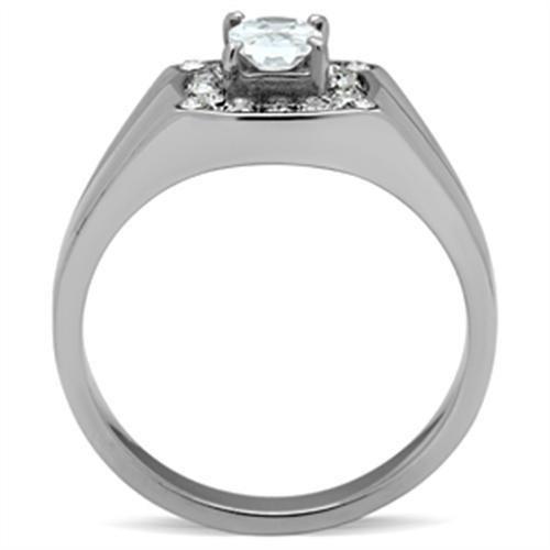 TK353 - High polished (no plating) Stainless Steel Ring with AAA Grade CZ  in Clear-2