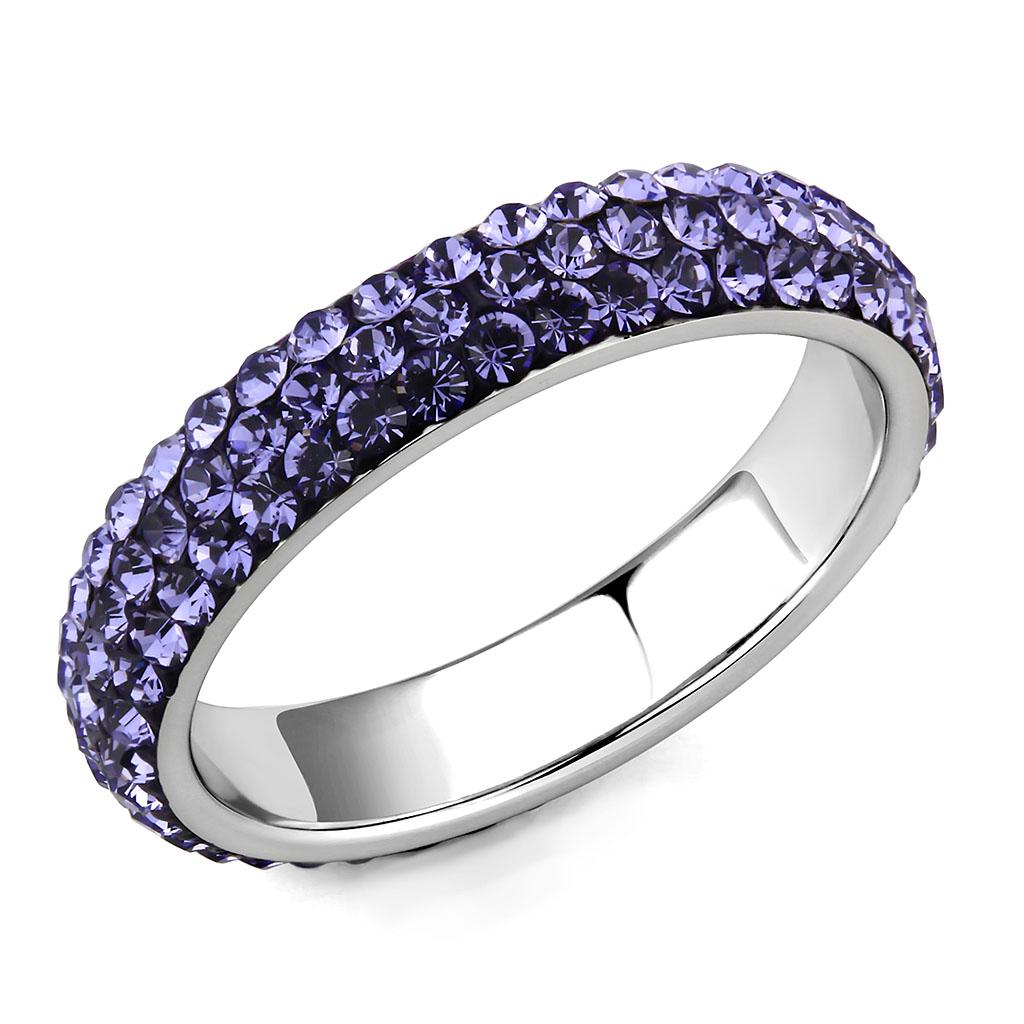 TK3540 - High polished (no plating) Stainless Steel Ring with Top Grade Crystal  in Tanzanite-0