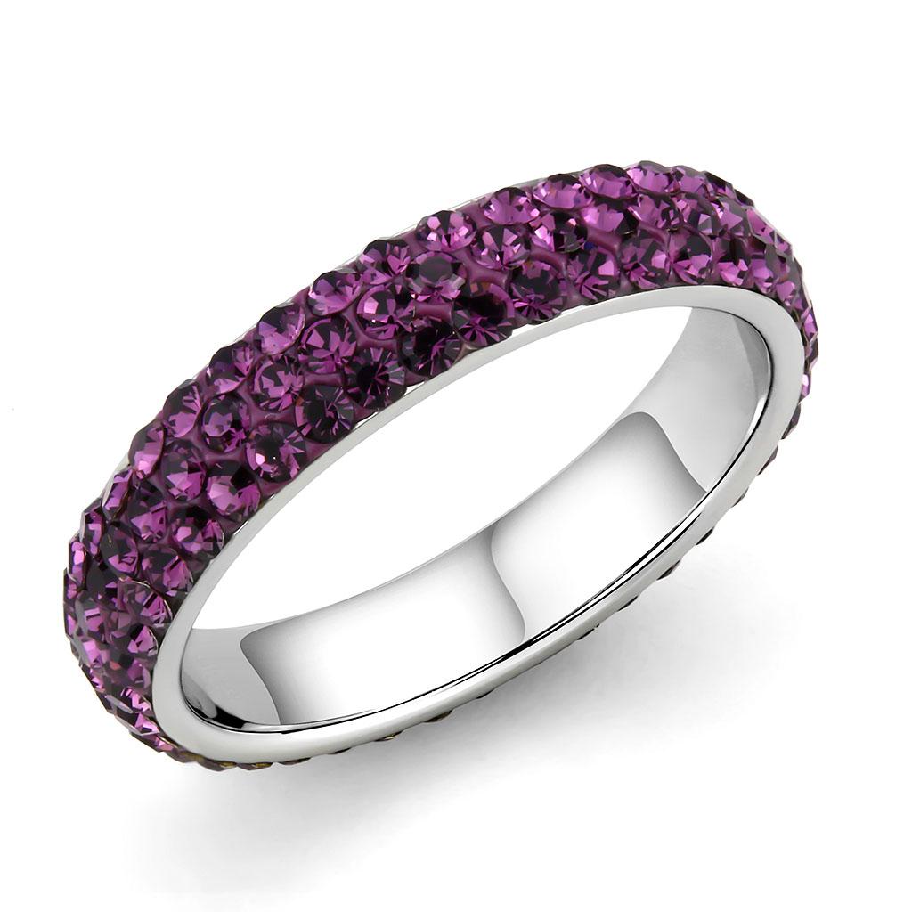 TK3541 - High polished (no plating) Stainless Steel Ring with Top Grade Crystal  in Amethyst-0