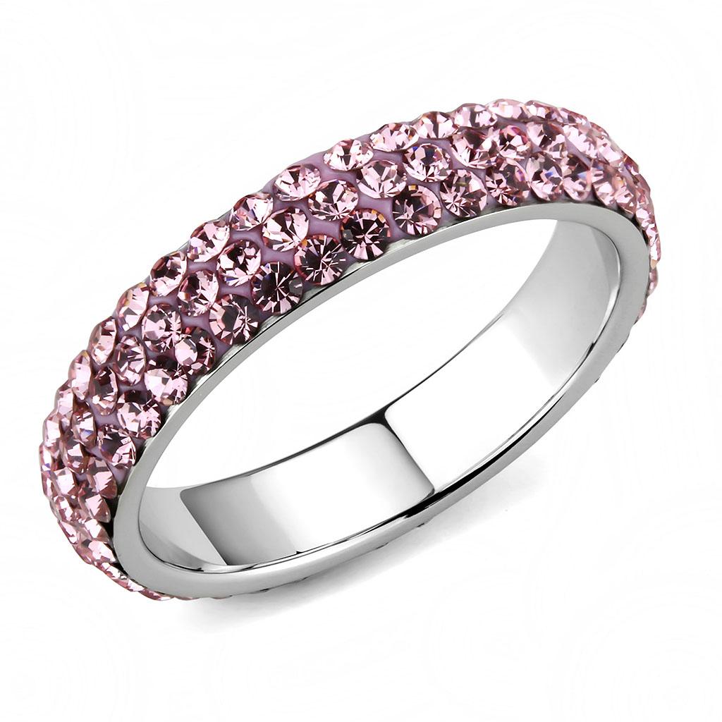 TK3543 - High polished (no plating) Stainless Steel Ring with Top Grade Crystal  in Light Rose-0