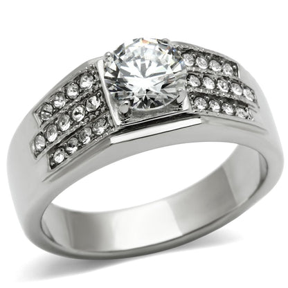 TK354 - High polished (no plating) Stainless Steel Ring with AAA Grade CZ  in Clear-0