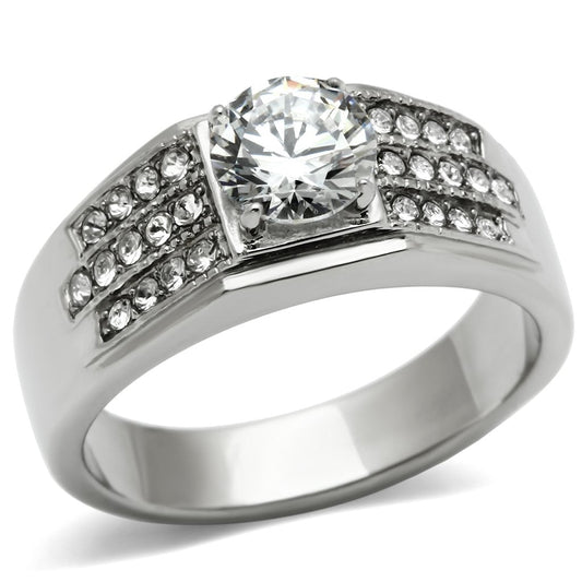 TK354 - High polished (no plating) Stainless Steel Ring with AAA Grade CZ  in Clear-0