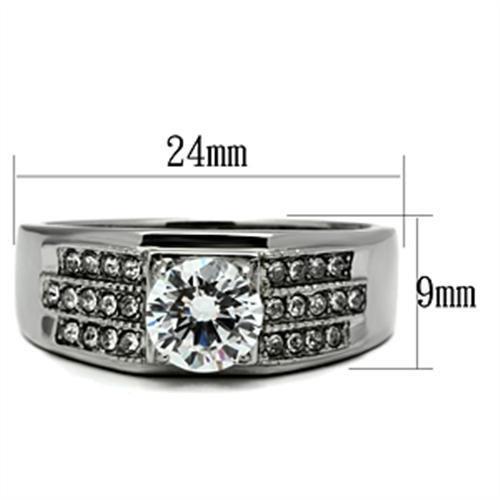TK354 - High polished (no plating) Stainless Steel Ring with AAA Grade CZ  in Clear-1