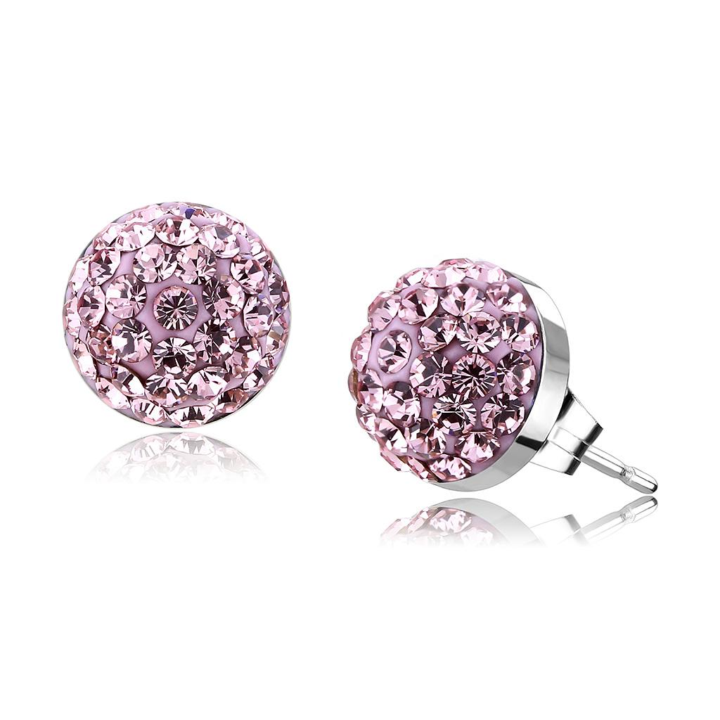TK3554 - High polished (no plating) Stainless Steel Earrings with Top Grade Crystal  in Light Rose-0