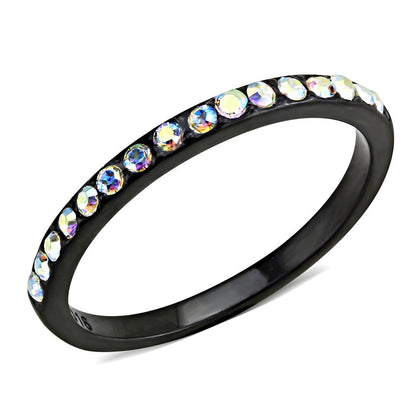 TK3556 - IP Black(Ion Plating) Stainless Steel Ring with Top Grade Crystal  in Aurora Borealis (Rainbow Effect)-0