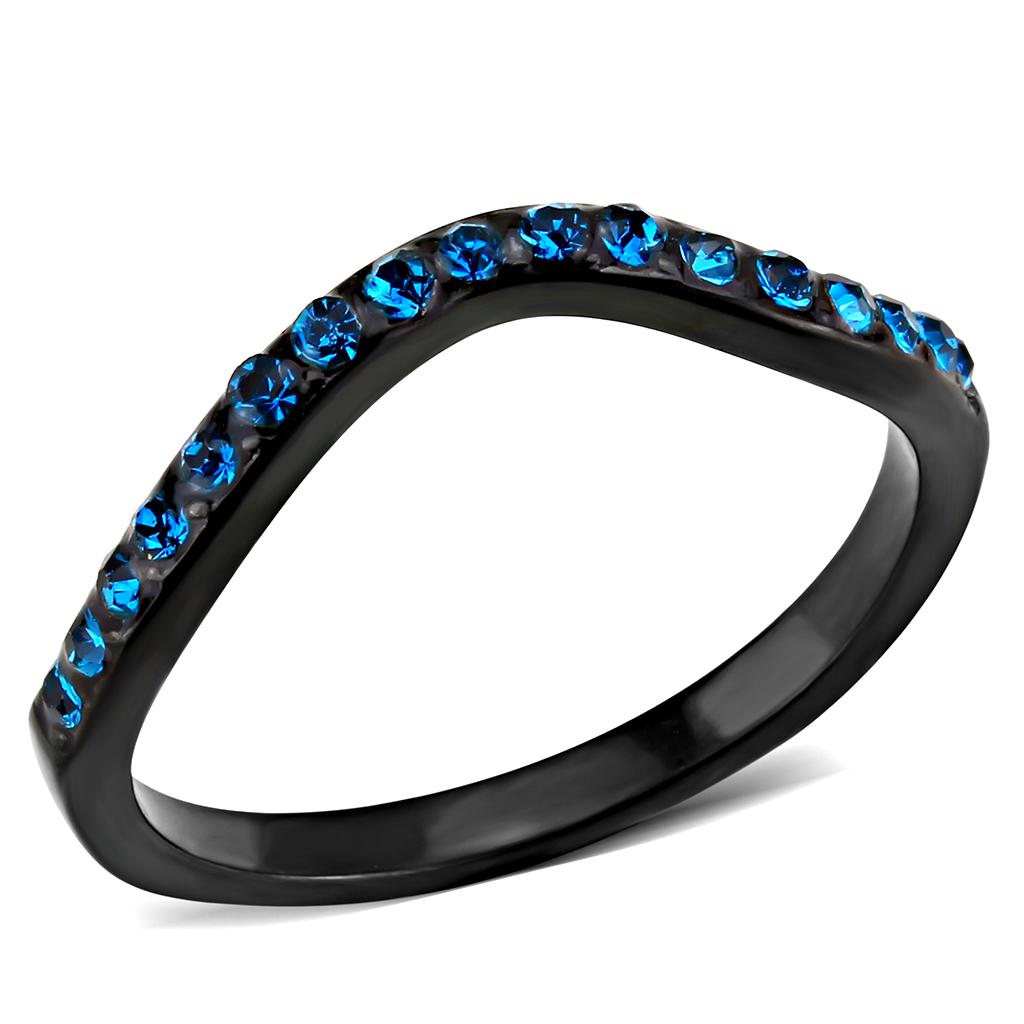 TK3557 - IP Black(Ion Plating) Stainless Steel Ring with Top Grade Crystal  in Blue Zircon-0