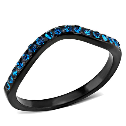 TK3557 - IP Black(Ion Plating) Stainless Steel Ring with Top Grade Crystal  in Blue Zircon-0