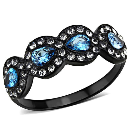 TK3559 - IP Black(Ion Plating) Stainless Steel Ring with AAA Grade CZ  in Sea Blue-0