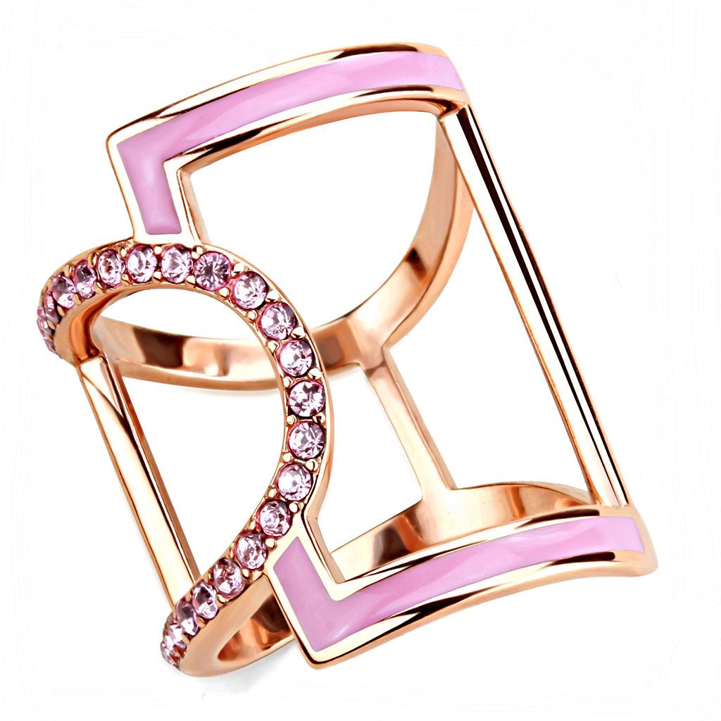 TK3561 - IP Rose Gold(Ion Plating) Stainless Steel Ring with Top Grade Crystal  in Light Rose-0