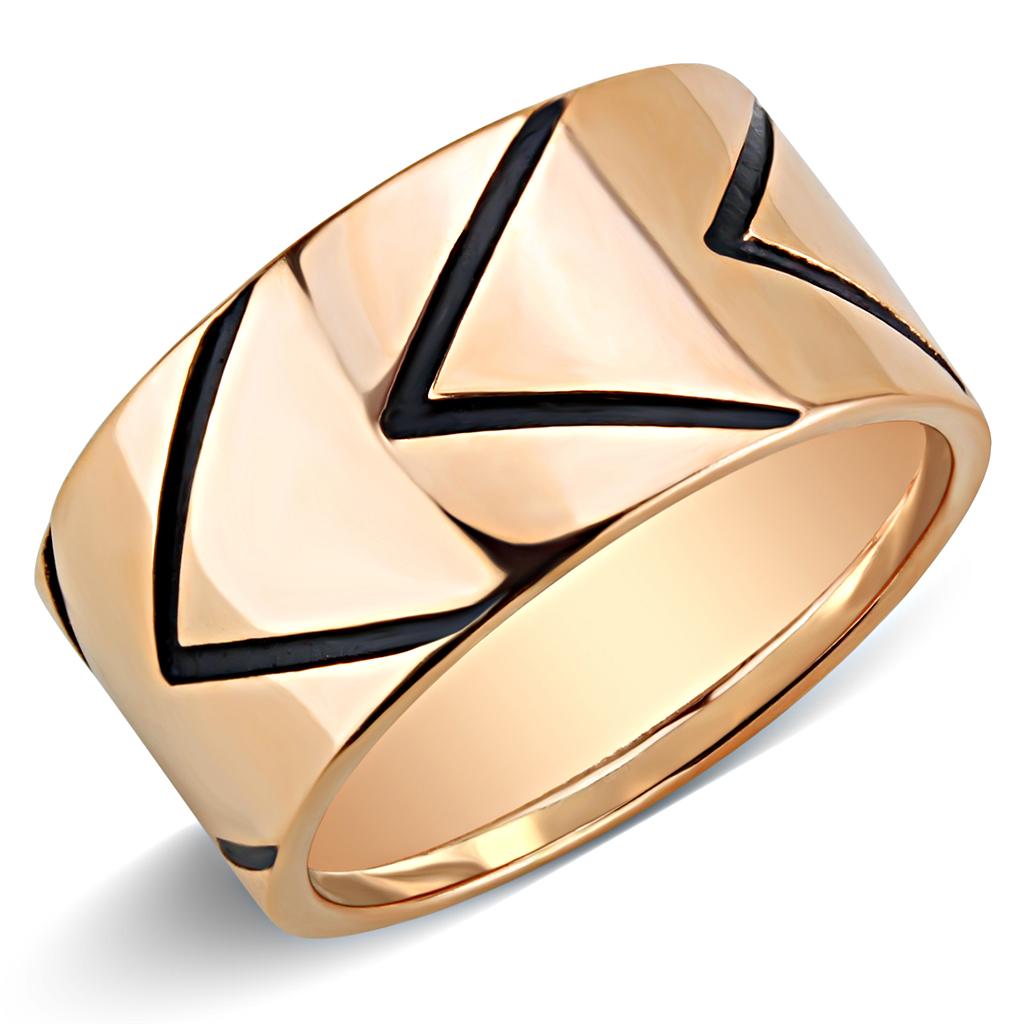 TK3563 - IP Rose Gold(Ion Plating) Stainless Steel Ring with Epoxy  in Jet-0