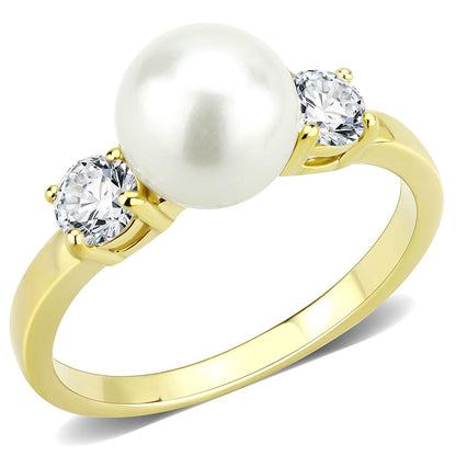TK3567 - IP Gold(Ion Plating) Stainless Steel Ring with Synthetic Pearl in White-0