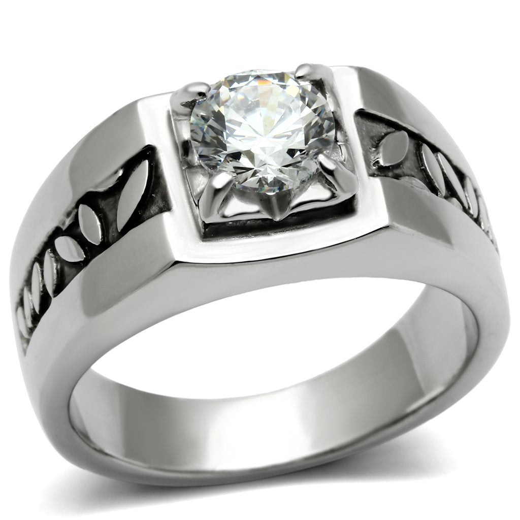 TK356 - High polished (no plating) Stainless Steel Ring with AAA Grade CZ  in Clear-0