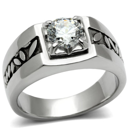 TK356 - High polished (no plating) Stainless Steel Ring with AAA Grade CZ  in Clear-0