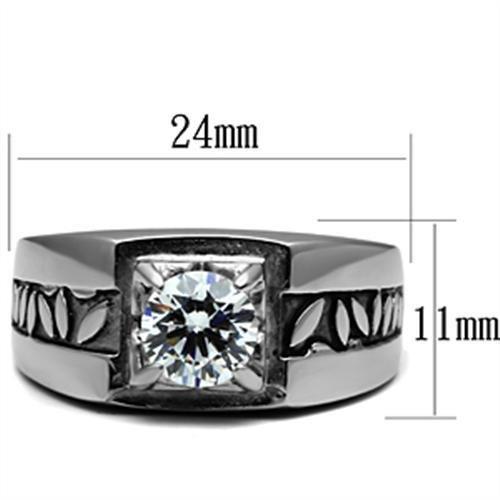 TK356 - High polished (no plating) Stainless Steel Ring with AAA Grade CZ  in Clear-1