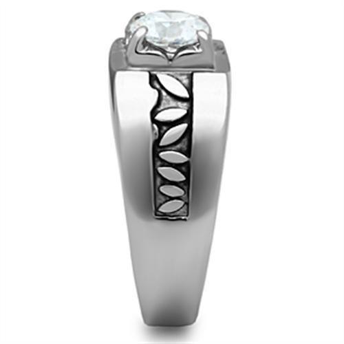 TK356 - High polished (no plating) Stainless Steel Ring with AAA Grade CZ  in Clear-3