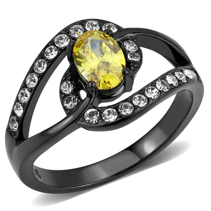 TK3571 - IP Black(Ion Plating) Stainless Steel Ring with AAA Grade CZ  in Topaz-0