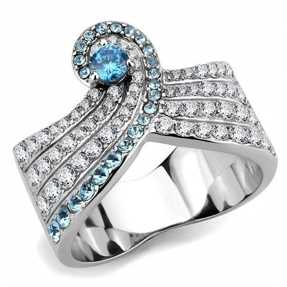 TK3572 - No Plating Stainless Steel Ring with AAA Grade CZ  in Sea Blue-0