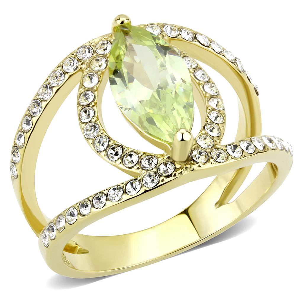 TK3578 - IP Gold(Ion Plating) Stainless Steel Ring with AAA Grade CZ  in Apple Green color-0