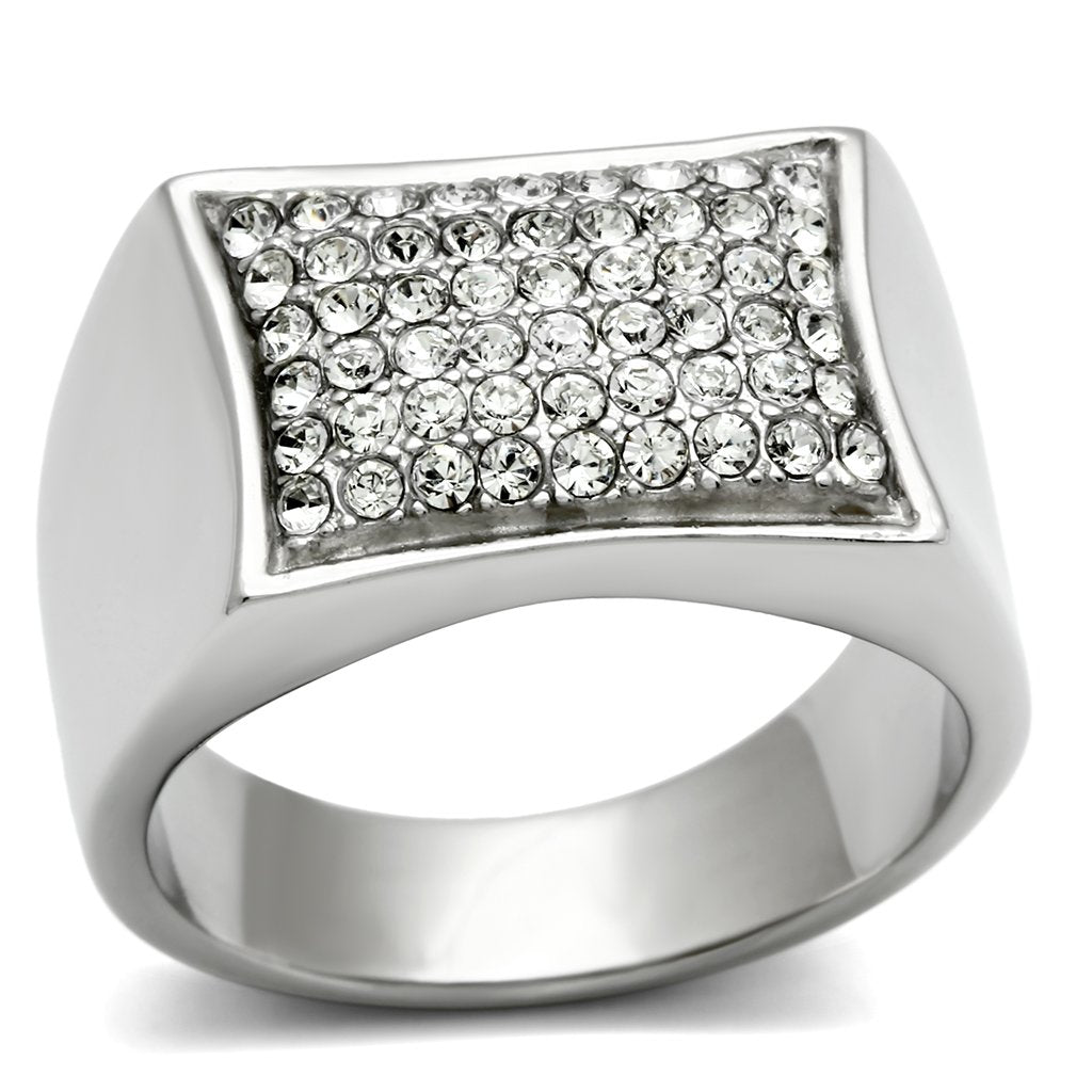 TK357 - High polished (no plating) Stainless Steel Ring with Top Grade Crystal  in Clear-0