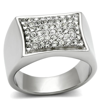 TK357 - High polished (no plating) Stainless Steel Ring with Top Grade Crystal  in Clear-0