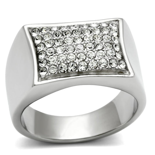 TK357 - High polished (no plating) Stainless Steel Ring with Top Grade Crystal  in Clear-0