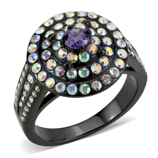 TK3580 - IP Black(Ion Plating) Stainless Steel Ring with Assorted  in Multi Color-0