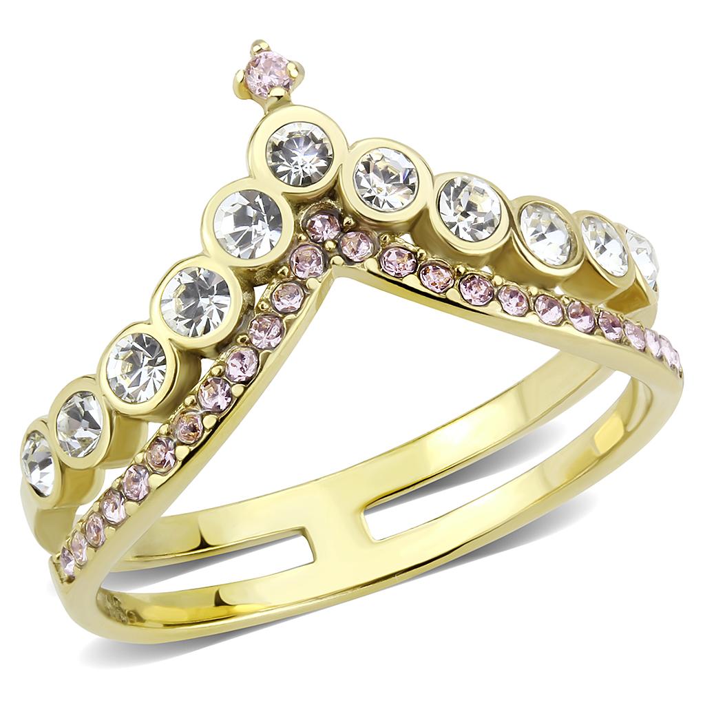 TK3587 - IP Gold(Ion Plating) Stainless Steel Ring with AAA Grade CZ  in Rose-0