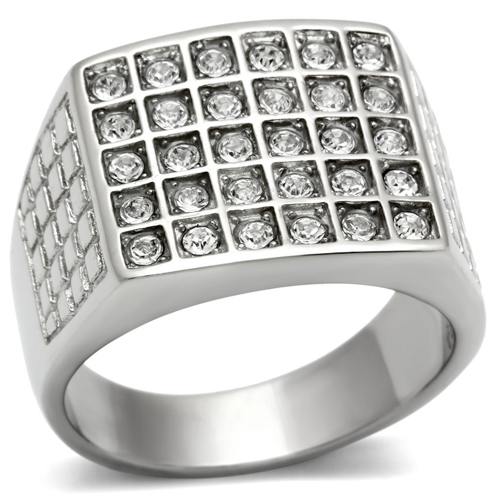 TK358 - High polished (no plating) Stainless Steel Ring with Top Grade Crystal  in Clear-0